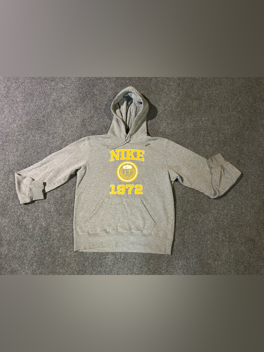 Nike Gray Hoodie with Yellow 1972 Chest Logo women’s Medium